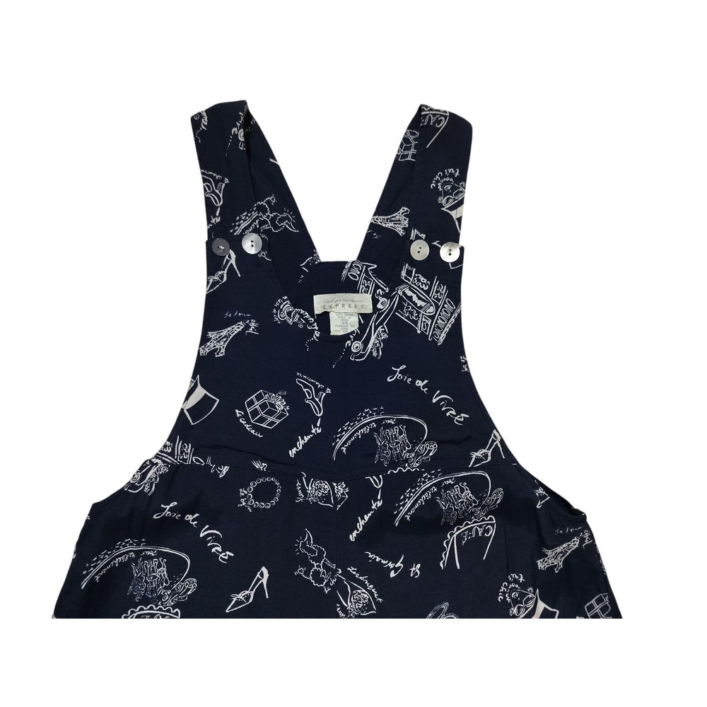 Vintage 90's Y2K Express Women's Navy Blue Paris French Theme Romper Size XS - Picture 2 of 10